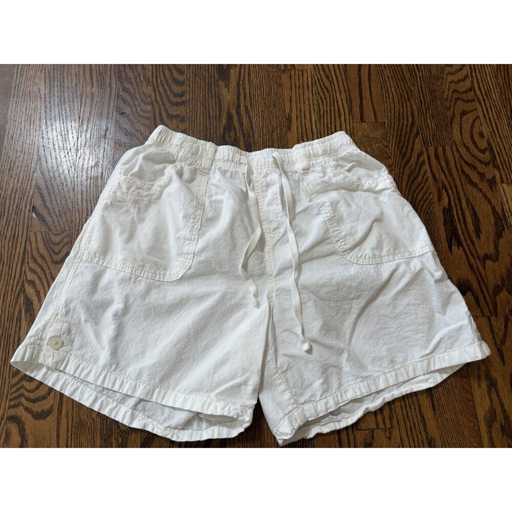 Karen Scott 100% Cotton White Drawstring Pull On Shorts Petite Large Pockets